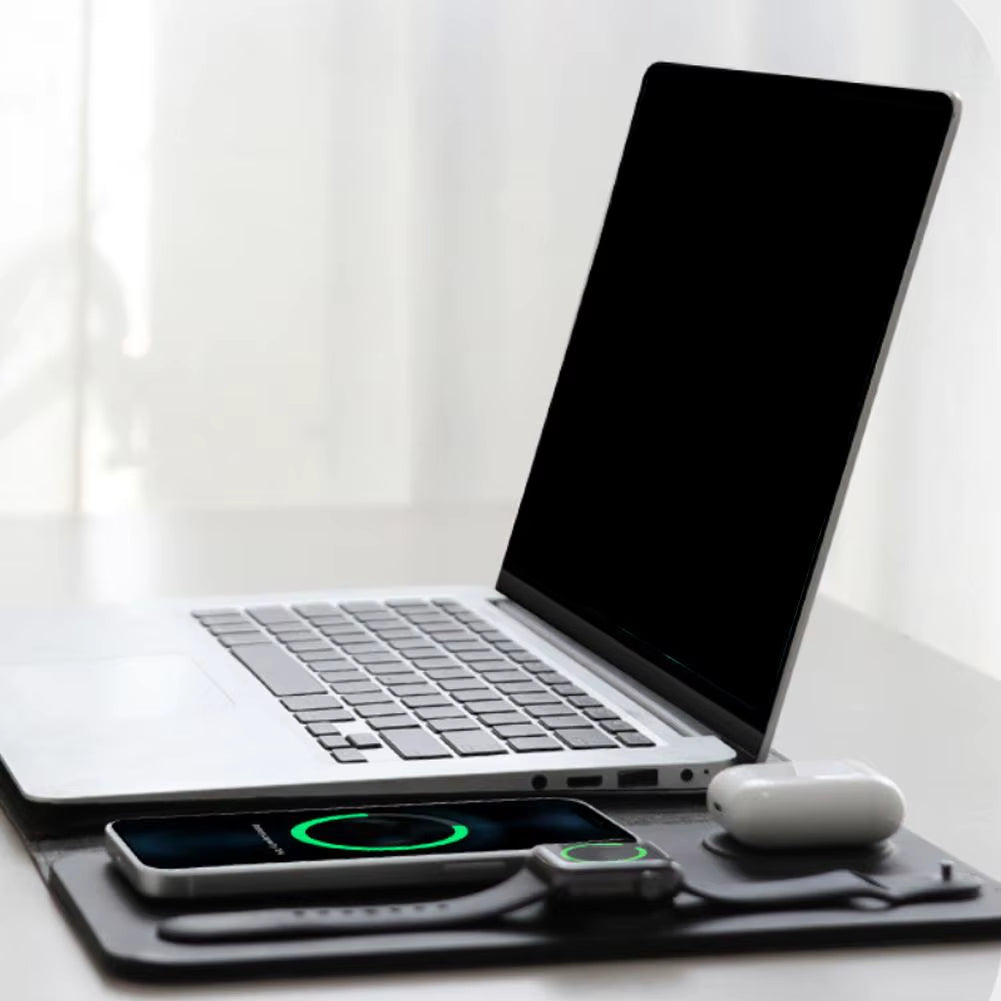 5-in-1 Wireless Charging Laptop Sleeve with Protective Case and Integrated Mouse Pad for 12/13/14-inch iPads and Laptops - Stylish and Convenient Design