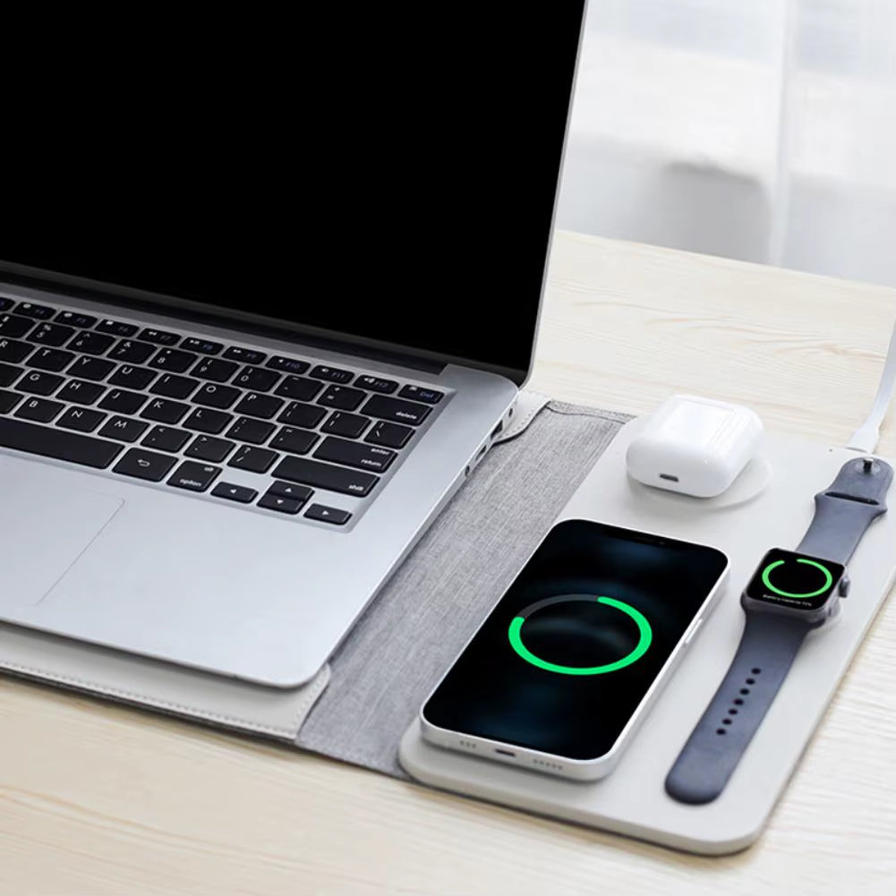 5-in-1 Wireless Charging Laptop Sleeve with Protective Case and Integrated Mouse Pad for 12/13/14-inch iPads and Laptops - Stylish and Convenient Design