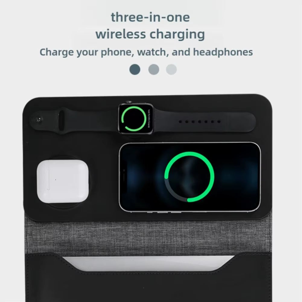 5-in-1 Wireless Charging Laptop Sleeve with Protective Case and Integrated Mouse Pad for 12/13/14-inch iPads and Laptops - Stylish and Convenient Design
