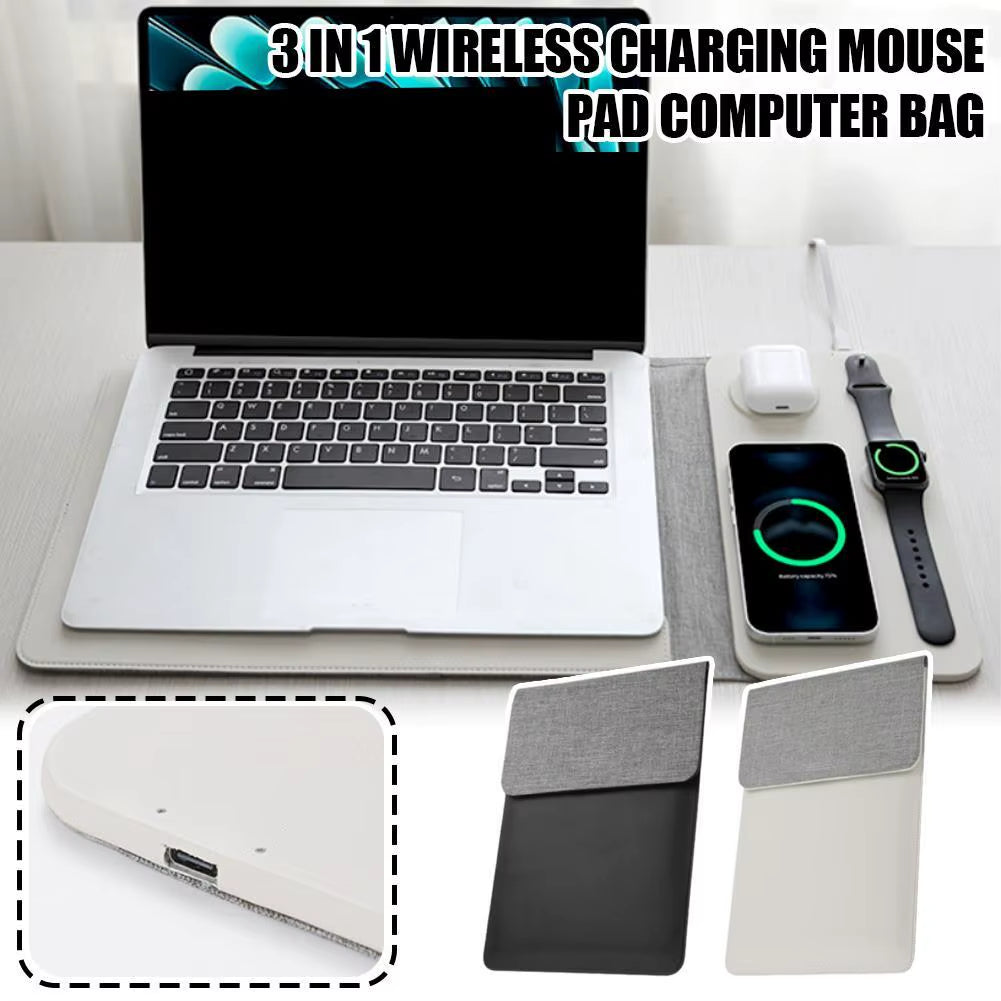 5-in-1 Wireless Charging Laptop Sleeve with Protective Case and Integrated Mouse Pad for 12/13/14-inch iPads and Laptops - Stylish and Convenient Design