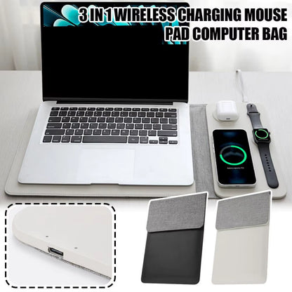 5-in-1 Wireless Charging Laptop Sleeve with Protective Case and Integrated Mouse Pad for 12/13/14-inch iPads and Laptops - Stylish and Convenient Design